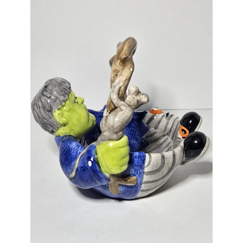Frankenstein Ceramic Candy Dish Basket Halloween Vintage JCPenney Home